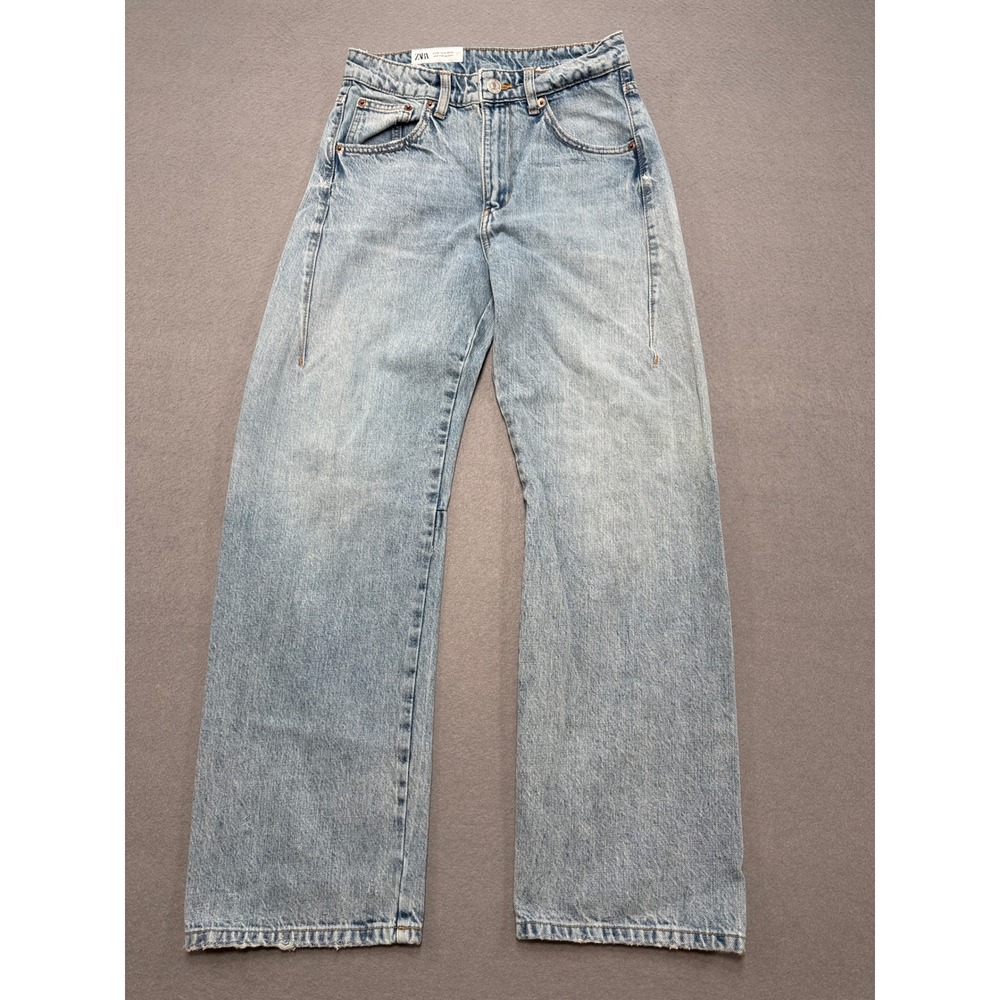 Zara Jeans Women's 0 Blue Light Wash‎ Straight Leg High Rise Baggy Fit Y2K Style